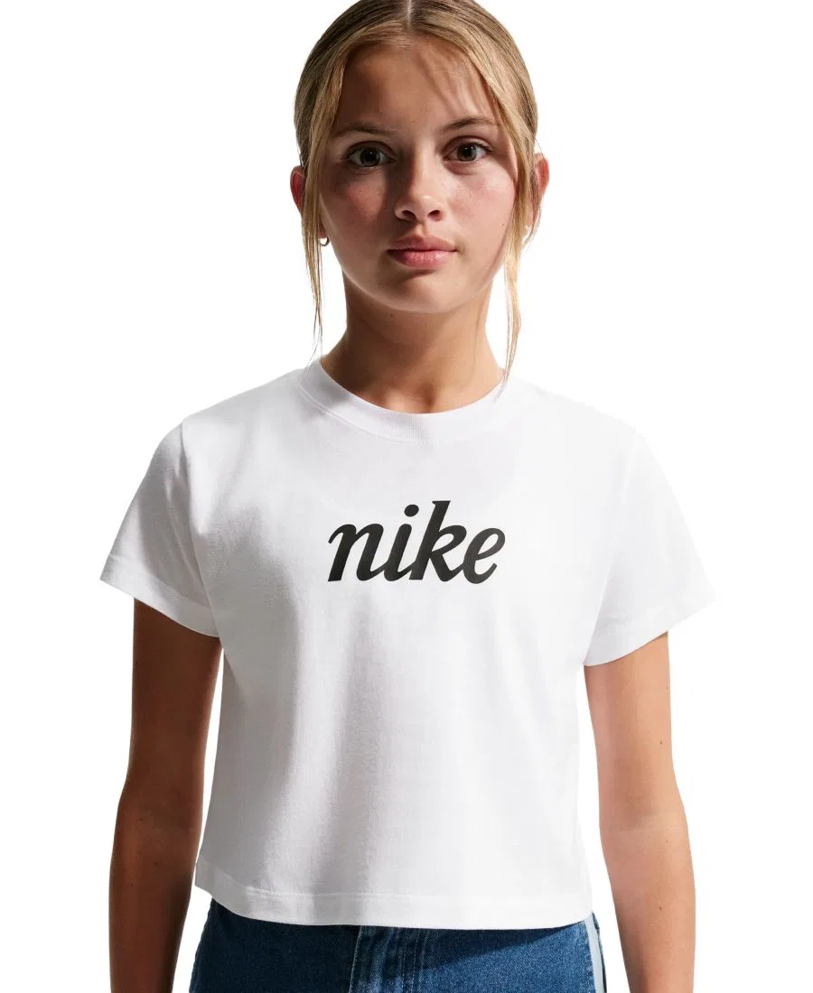 Детская футболка с коротким рукавом, укороченная, хлопковая Nike, White — фото 3