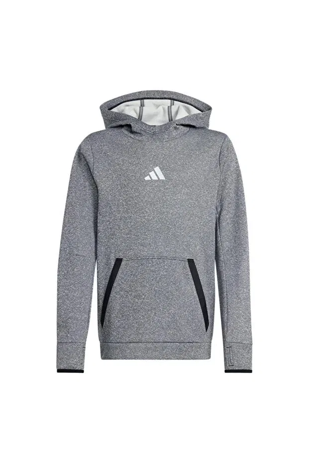 Детское худи для девочек из флиса Adidas, Black Melange / Grey Four / Gr — фото 2