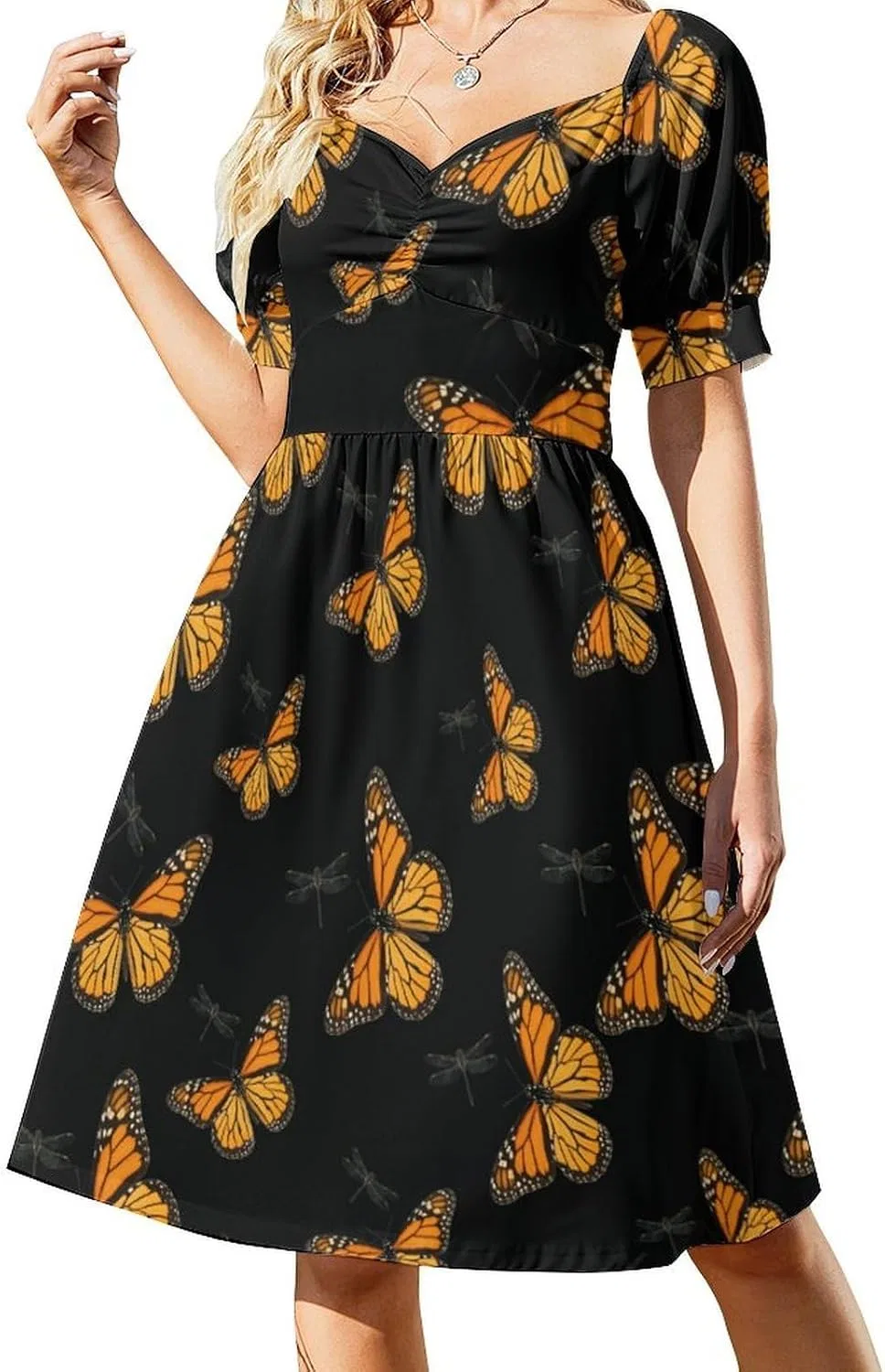 Женское летнее платье-трапеция с принтом бабочек, короткий рукав, Swing Dress, Style
