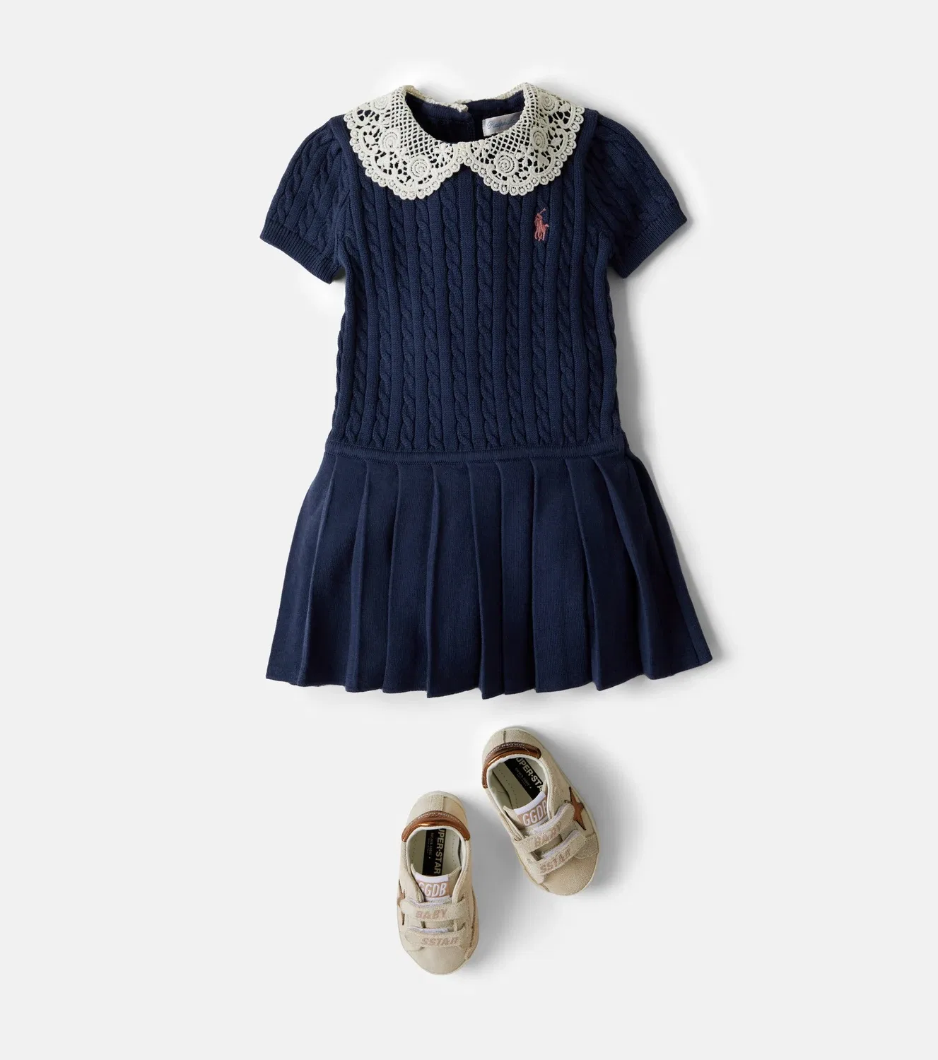Нарядное платье из плиссированного хлопка Polo Ralph Lauren Kids, синий — фото 2