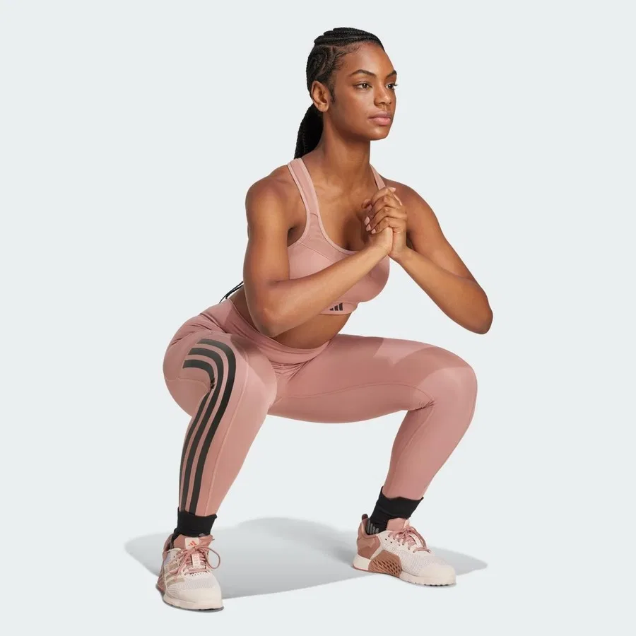 Женские леггинсы с высокой посадкой Optime 3-Stripes Full-Length adidas, Розовый — фото 3