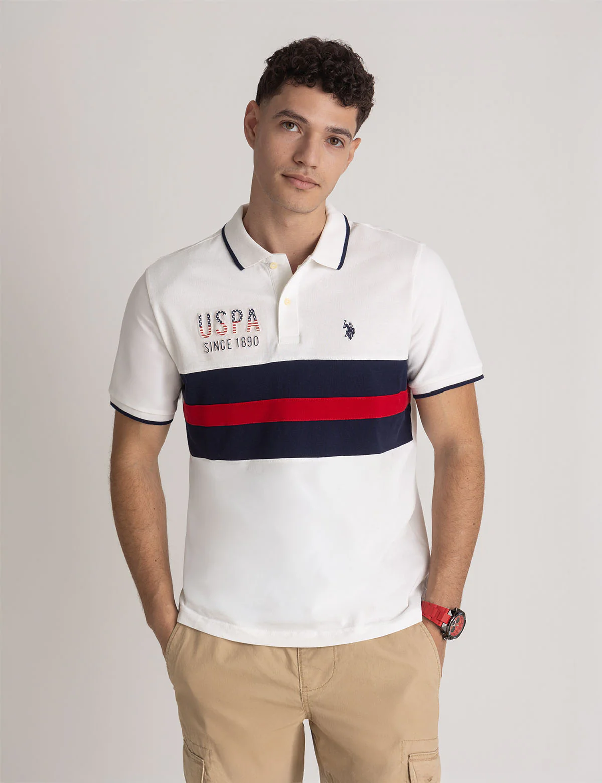 

Футболка-поло U.S. Polo Assn Colorblock Embossed Pique, белый