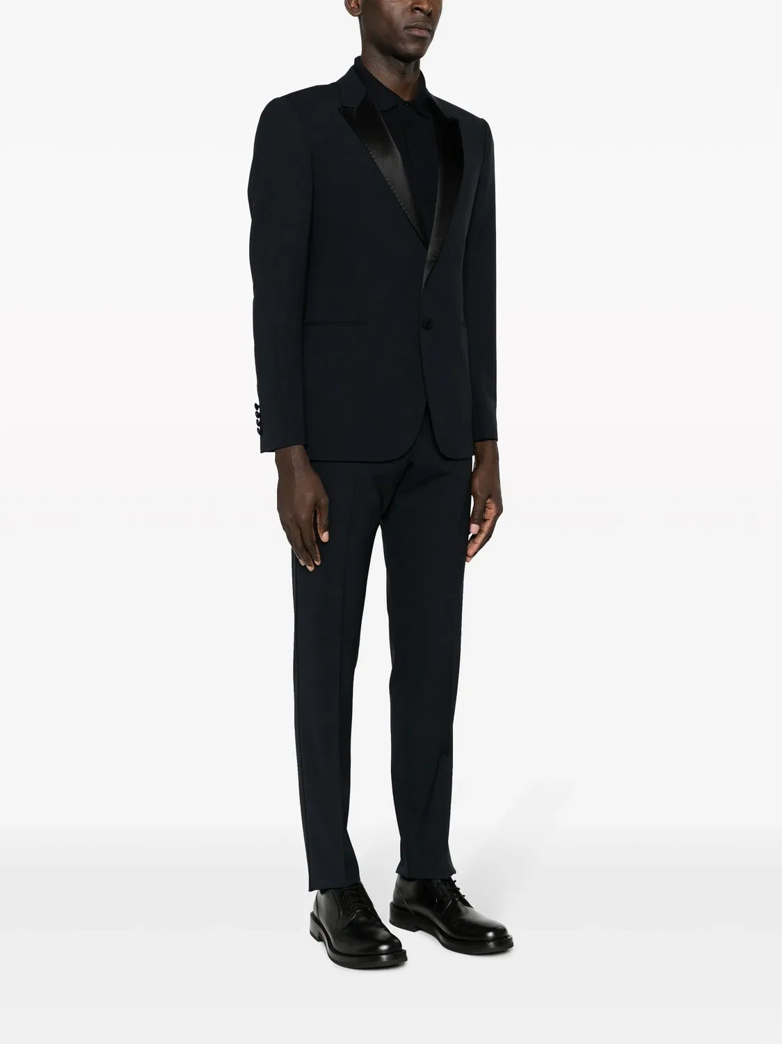 Костюм с пиком из шершащей смесью Emporio Armani, темно-синий — фото 3