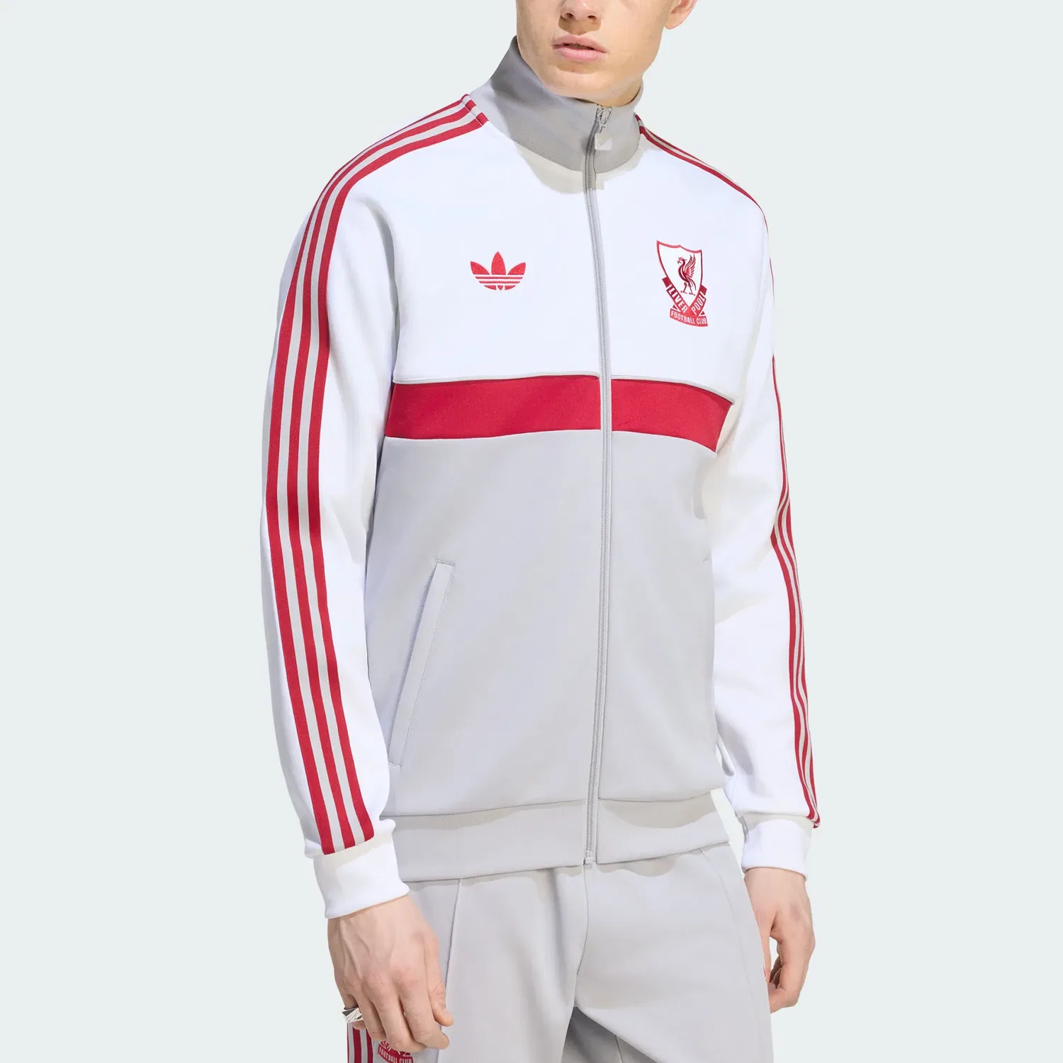 Мужская куртка белая с серым Adidas Originals, White Light Gray — фото 4