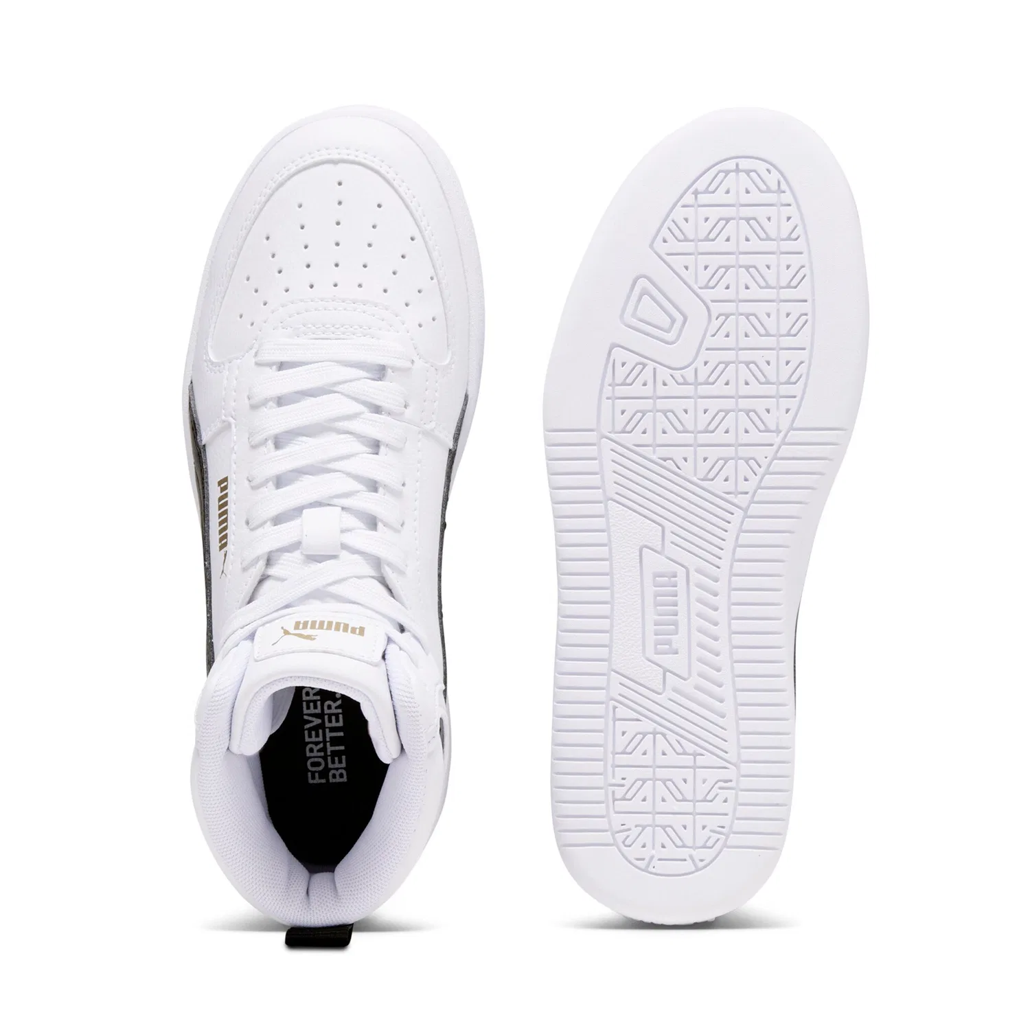 Детские кроссовки высокие с ретро-дизайном Puma, White/Black/Gold — фото 4
