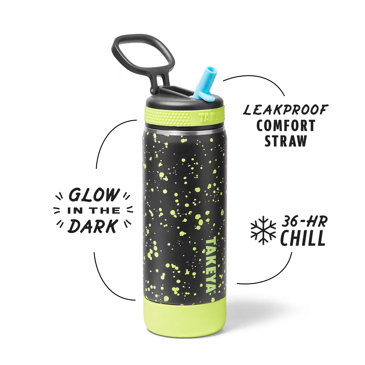 Детская бутылка для воды 21 см с светящейся крышкой и трубочкой Takeya Starry Glow, Starry Glow — фото 2
