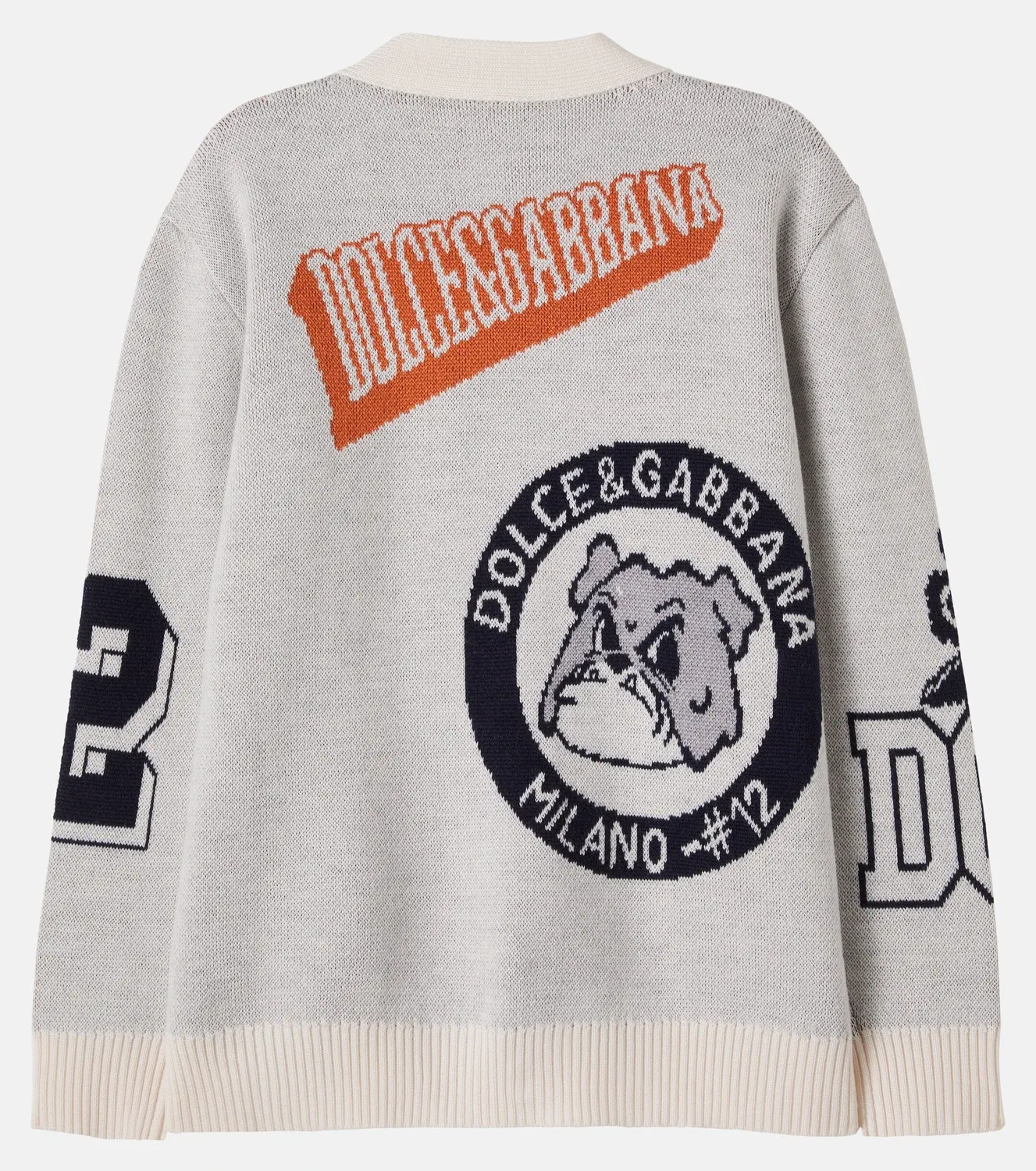 Свитер жаккардовый с логотипом из шерсти и хлопка Dolce&Gabbana Kids, бежевый — фото 2