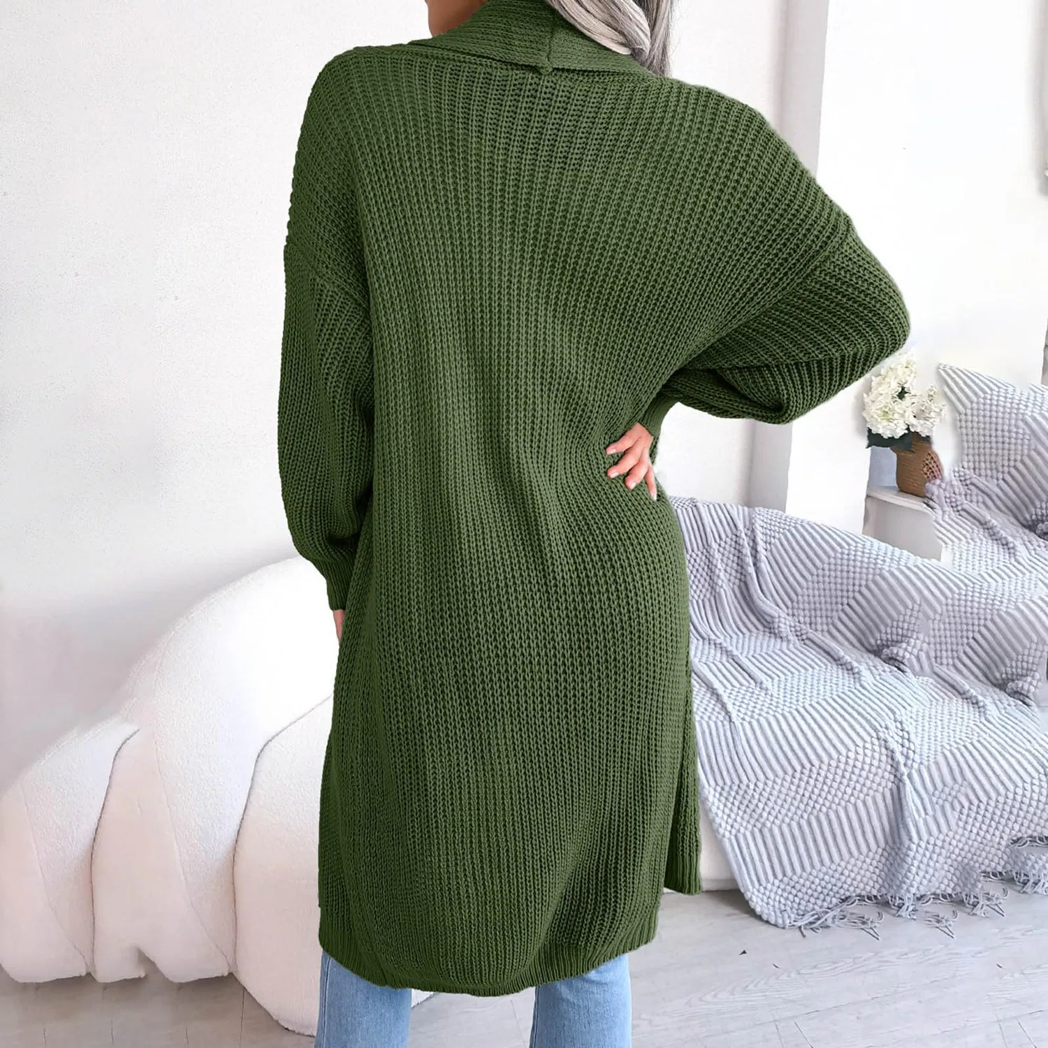 Женская куртка с длинным рукавом, модель Maglioni Donna Invernali, Verde — фото 3