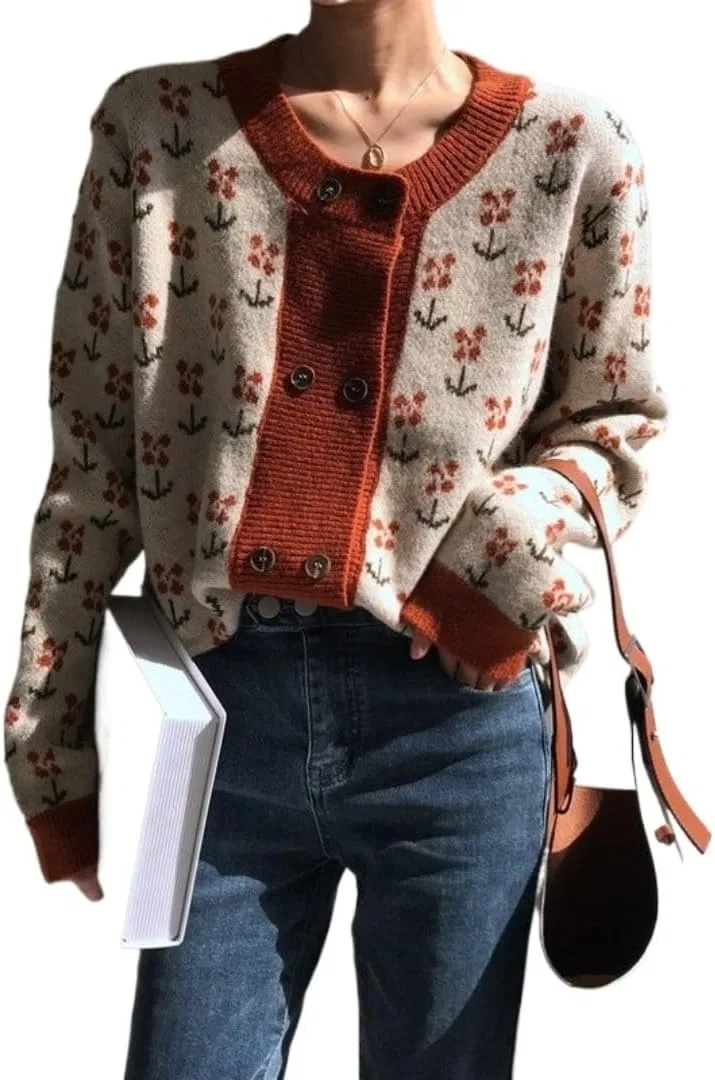 Женский двубортный жаккардовый кардиган Retro, абрикосовый