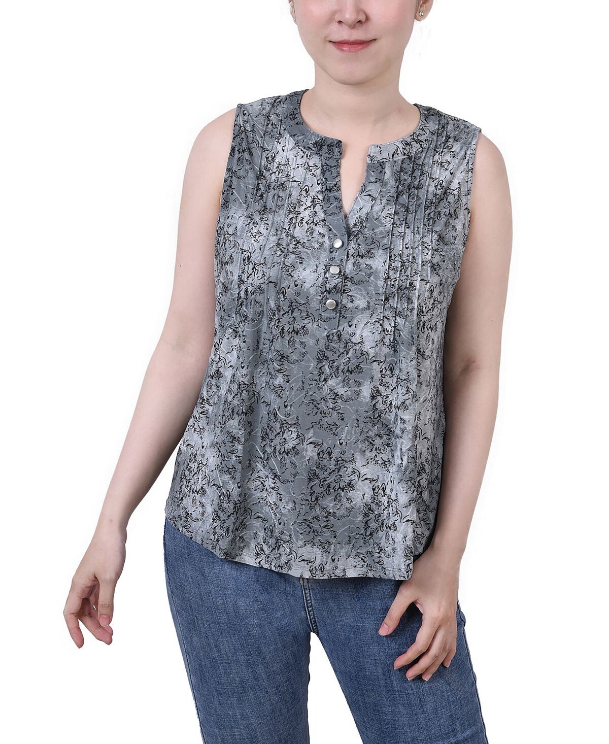 

Жаккардовый топ petite без рукавов с y-образным вырезом NY Collection, мульти