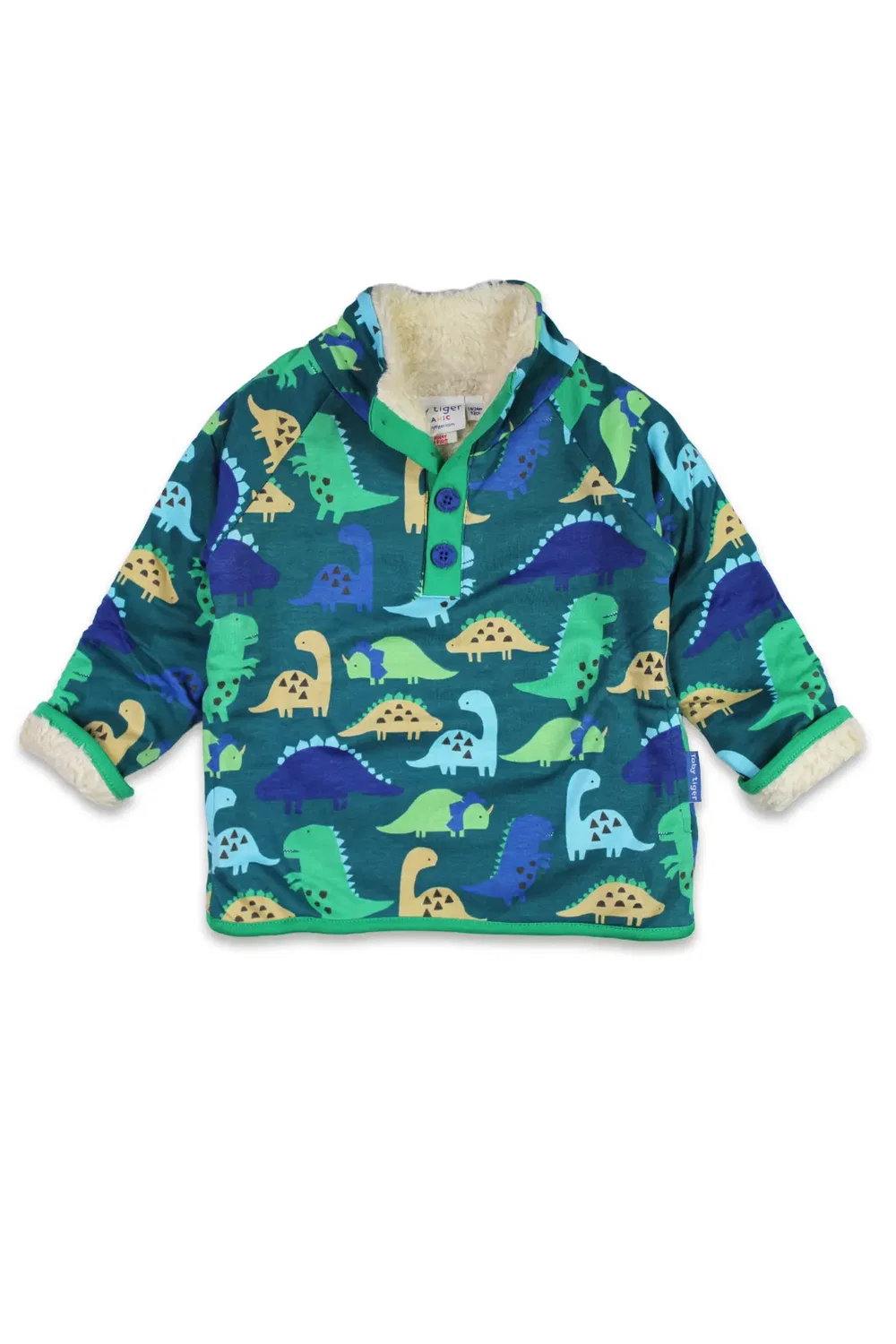 Детский свитшот из флиса с принтом Tonal Dinosaur Toby Tiger, Green