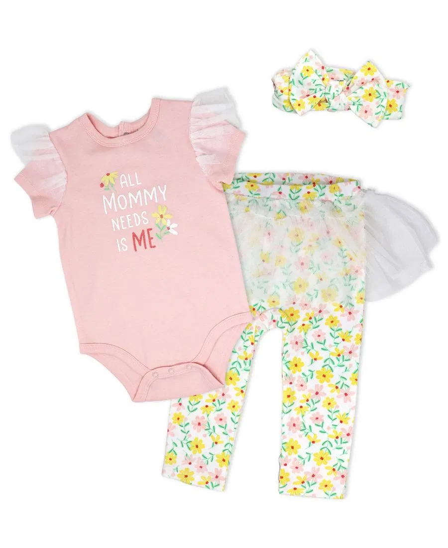 Комплект боди с коротким рукавом, леггинсов и повязки с тюлем Baby Mode, Pastel Pink White