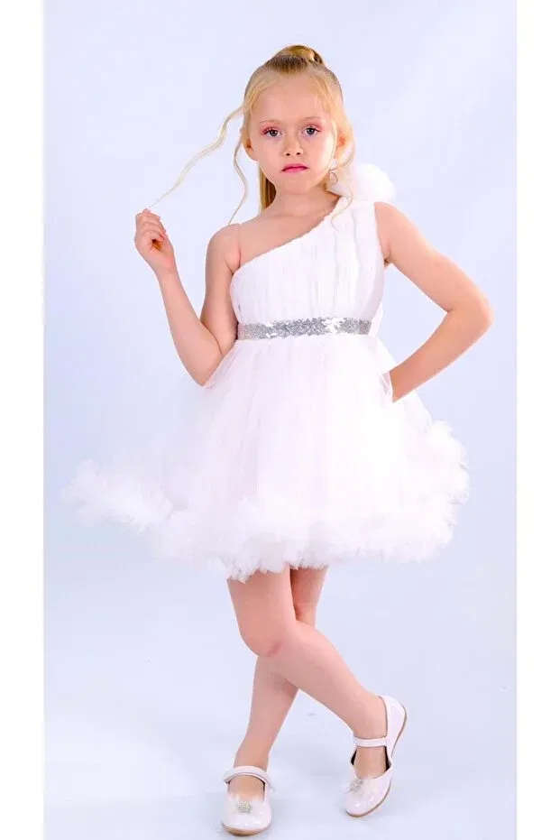 Детское платье для девочек без рукавов One-Shoulder girl's evening dress Mnk Baby&Kids, White — фото 2