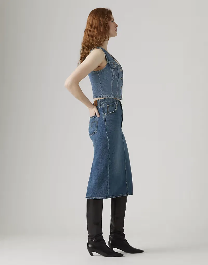 Юбка Levi's с высокой посадкой и разрезом сзади, синий — фото 4
