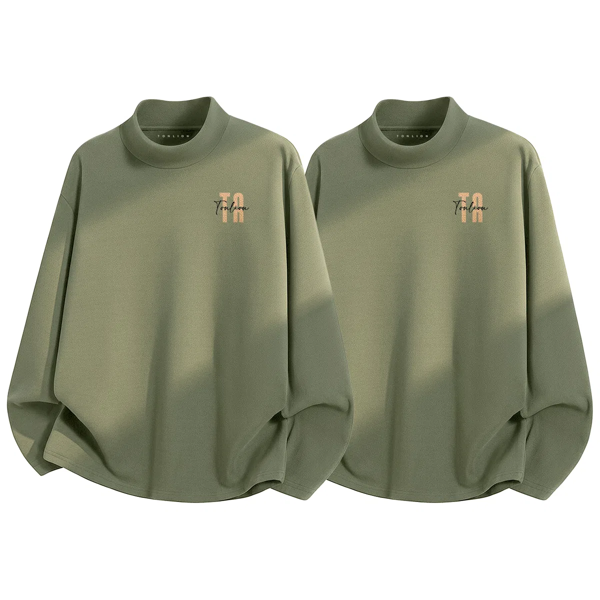 Детский лонгслив с начесом полувысокий воротник 2 шт Tonlion, Military Green + Military Green