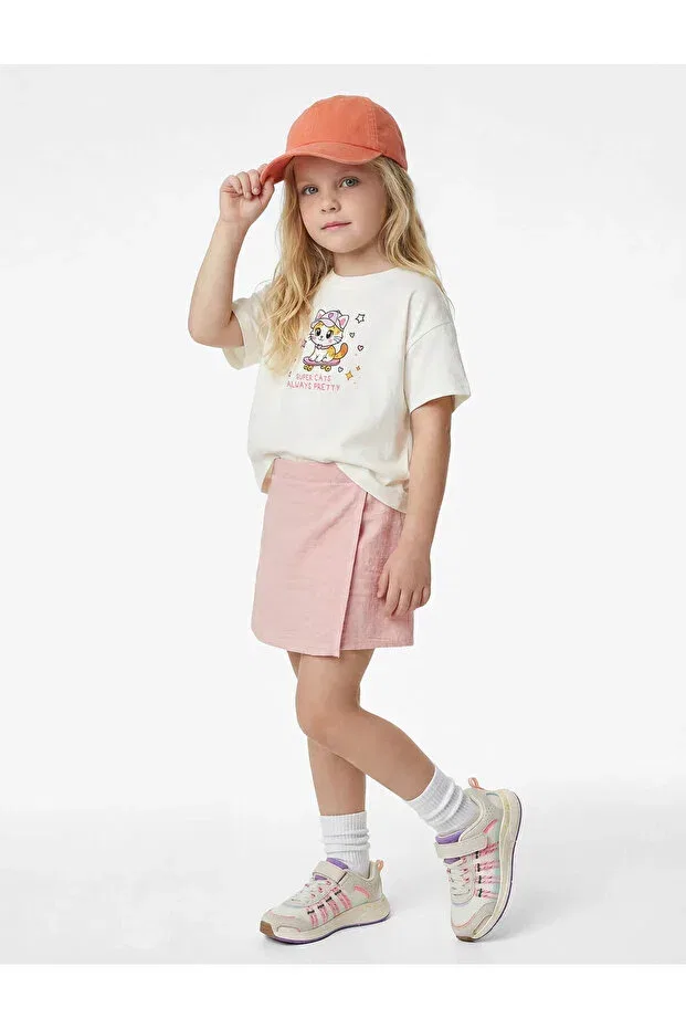Детская футболка для девочек с принтом Cat printed ecru baby girl t-shirt Koton, Ecru