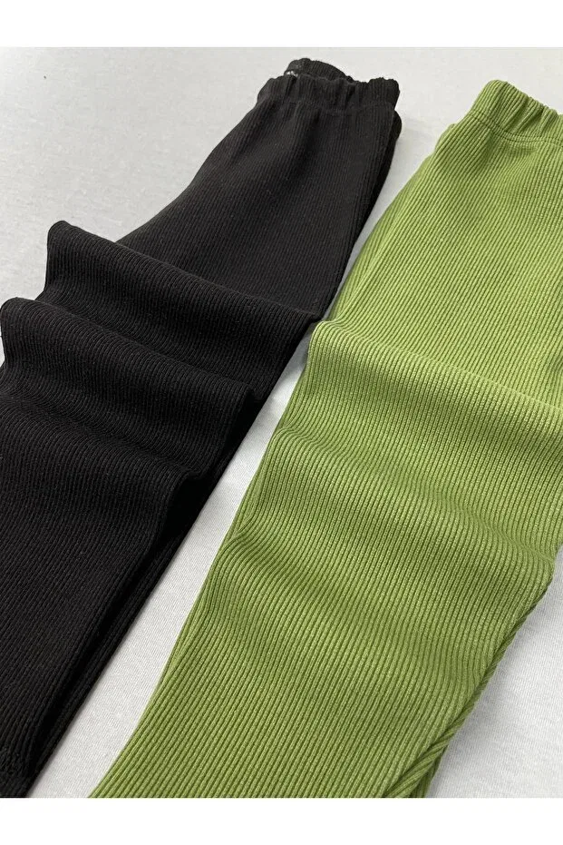 Детские леггинсы для девочек хлопковые Berat Moda, Black - Light Green — фото 2