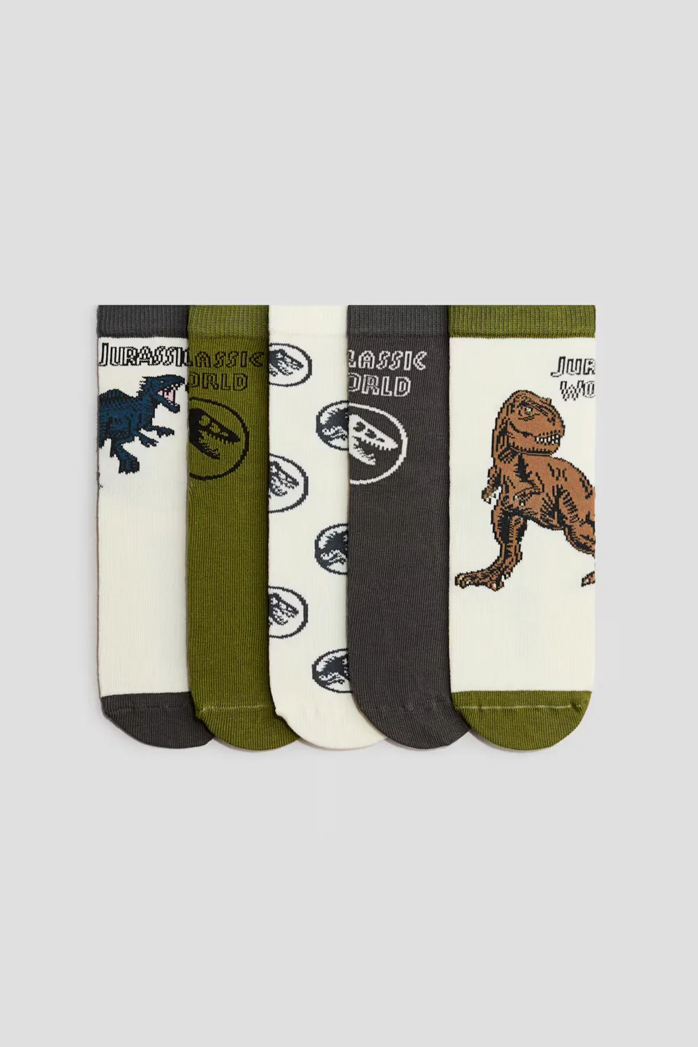 Набор из 5 пар носков с рисунком H&M, Khakigrün/Jurassic World