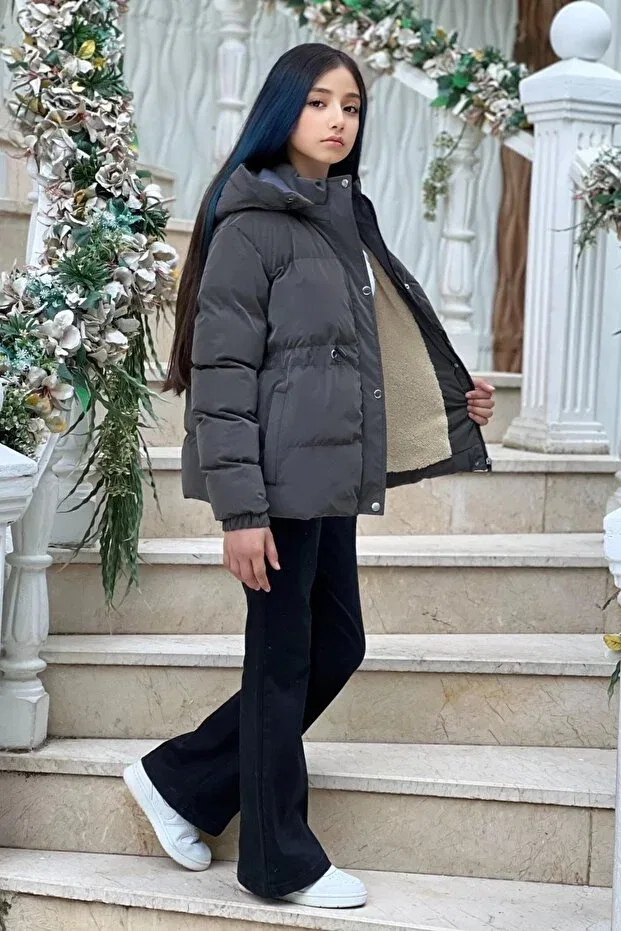 Детское зимнее пальто для девочек на молнии с капюшоном Zaziko Kids, Smoke Grey — фото 4