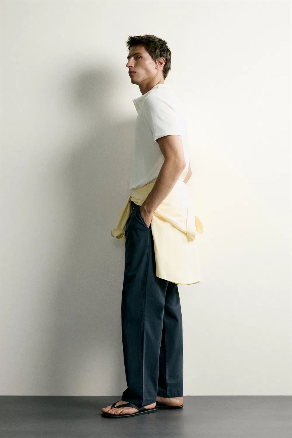Футболка Henley стандартного кроя ZARA, Oyster-white — фото 4