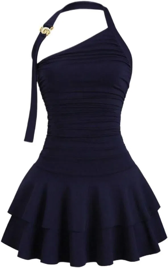 Женское мини-платье А-силуэта с запахом, Navy Blue