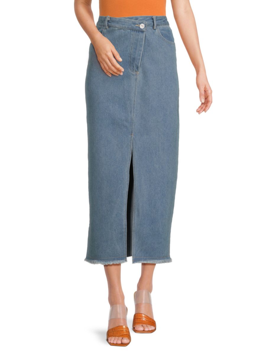 

Джинсовая юбка миди PAT с разрезом спереди kourt, цвет Medium Wash