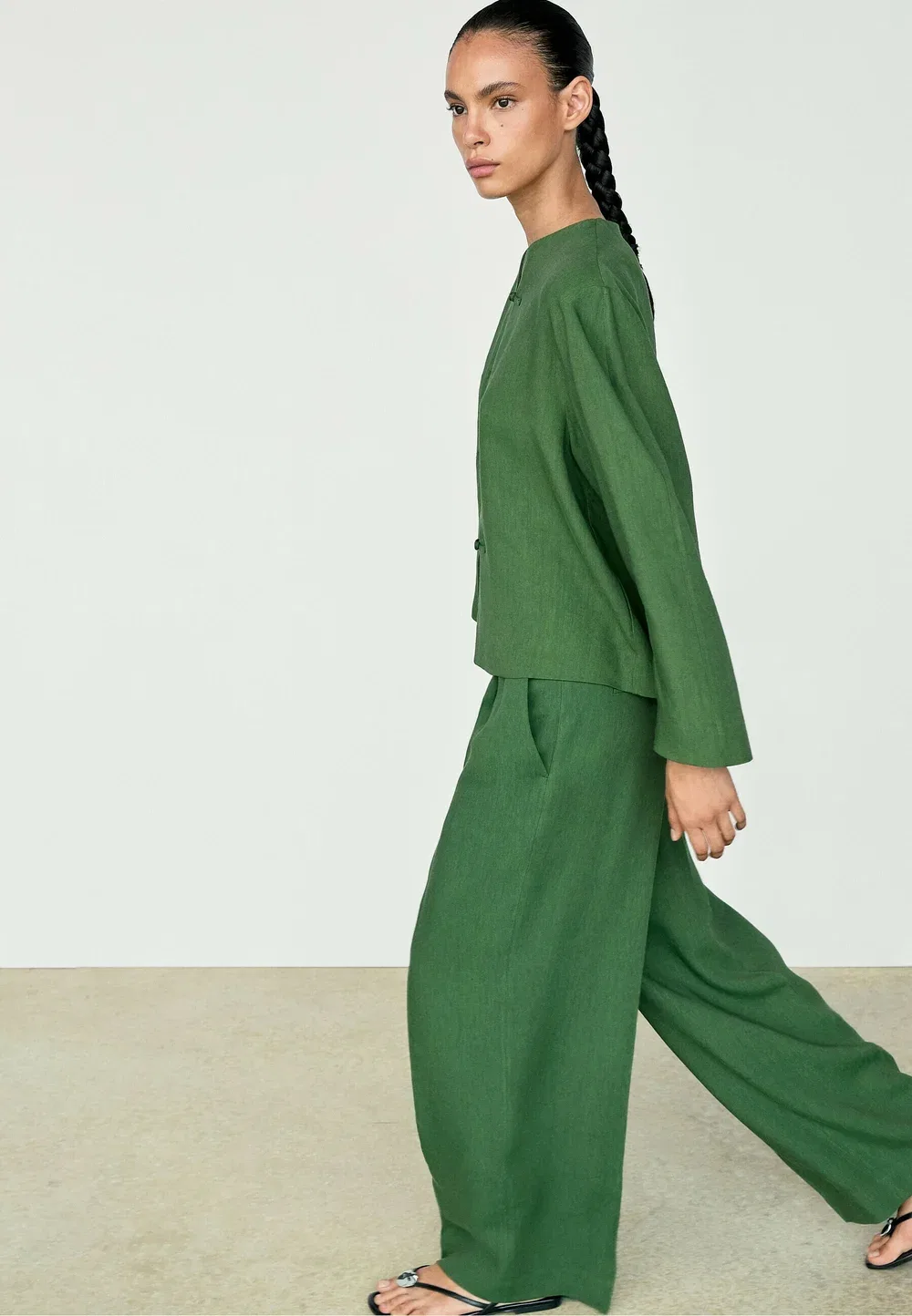Брюки свободного кроя, создающие цельный образ Massimo Dutti, Dark Green — фото 4