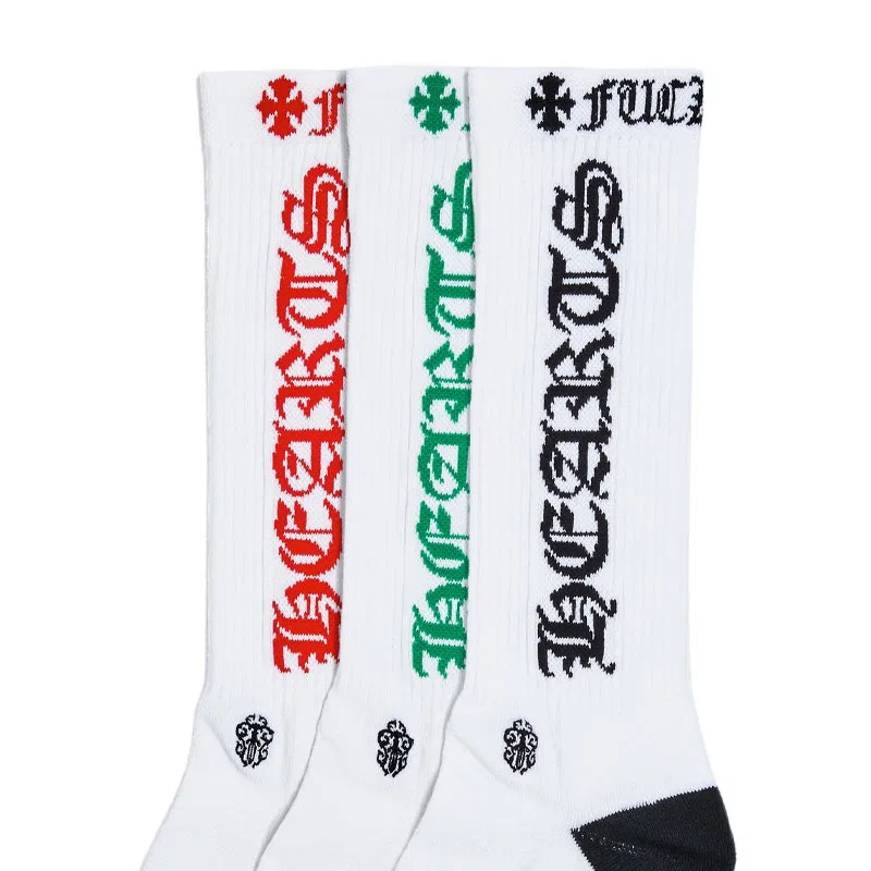 Детские носки с длинным голенищем, комплект из 3 пар, Chrome Hearts, Red/Green/Black — фото 3