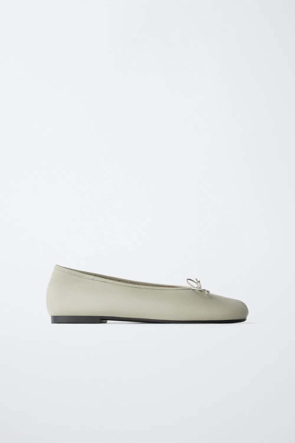 Кожаные балетки с бантом ZARA, Grey