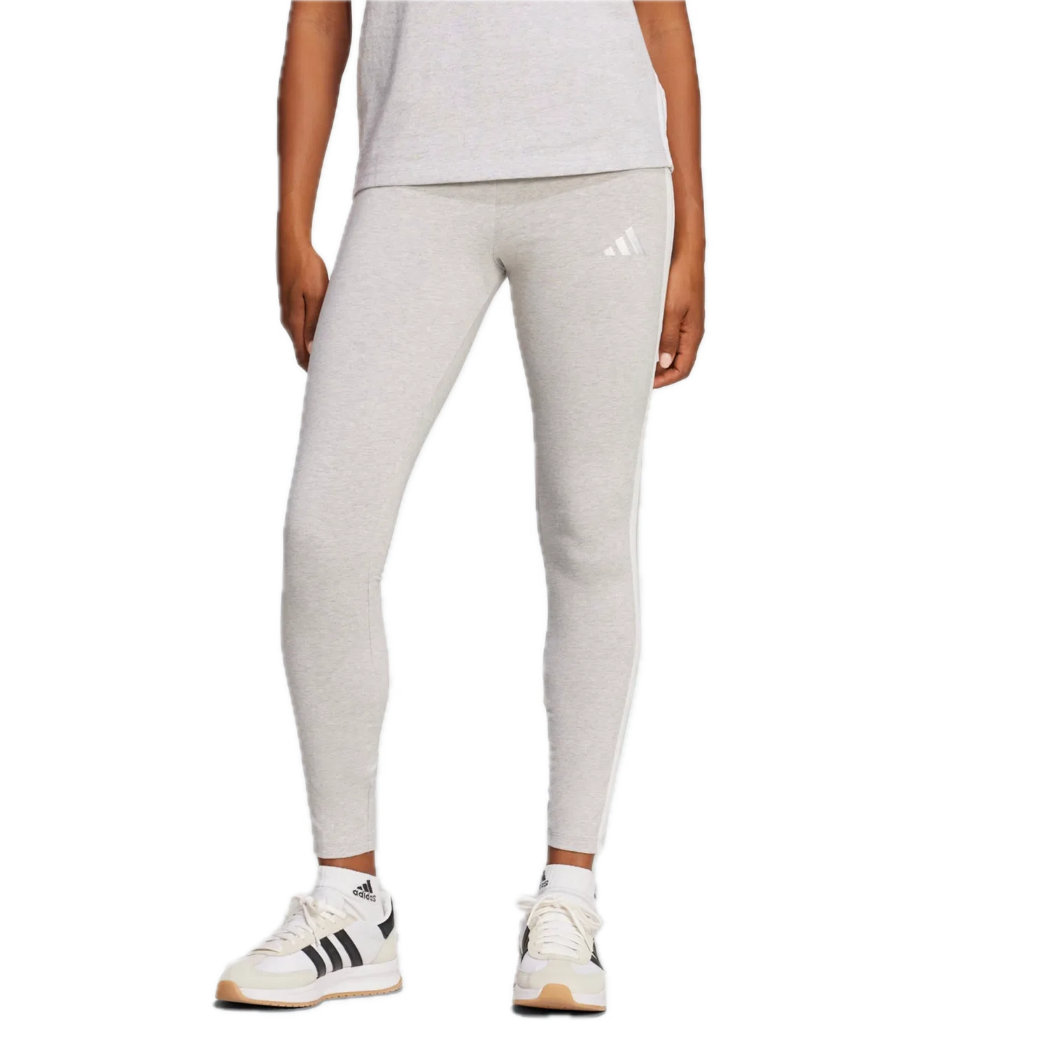 Женские облегающие леггинсы с тремя полосками Adidas, серый — фото 2