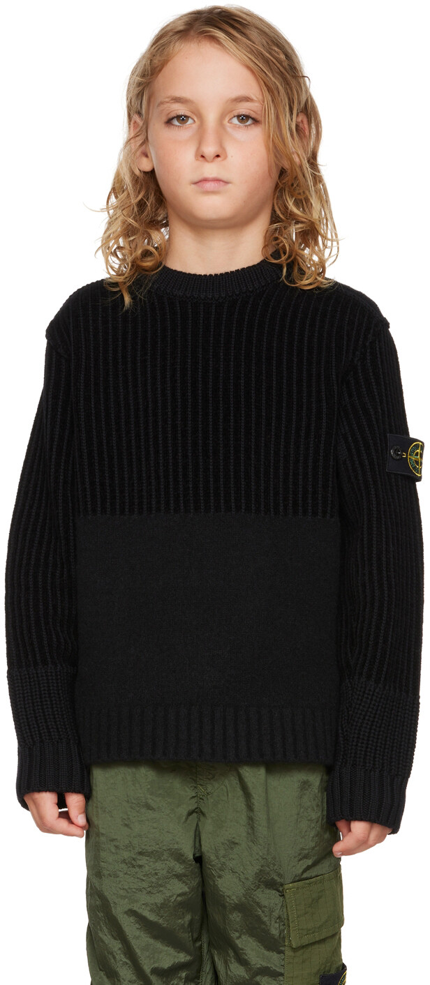 

Детский черный шерстяной свитер Stone Island Junior