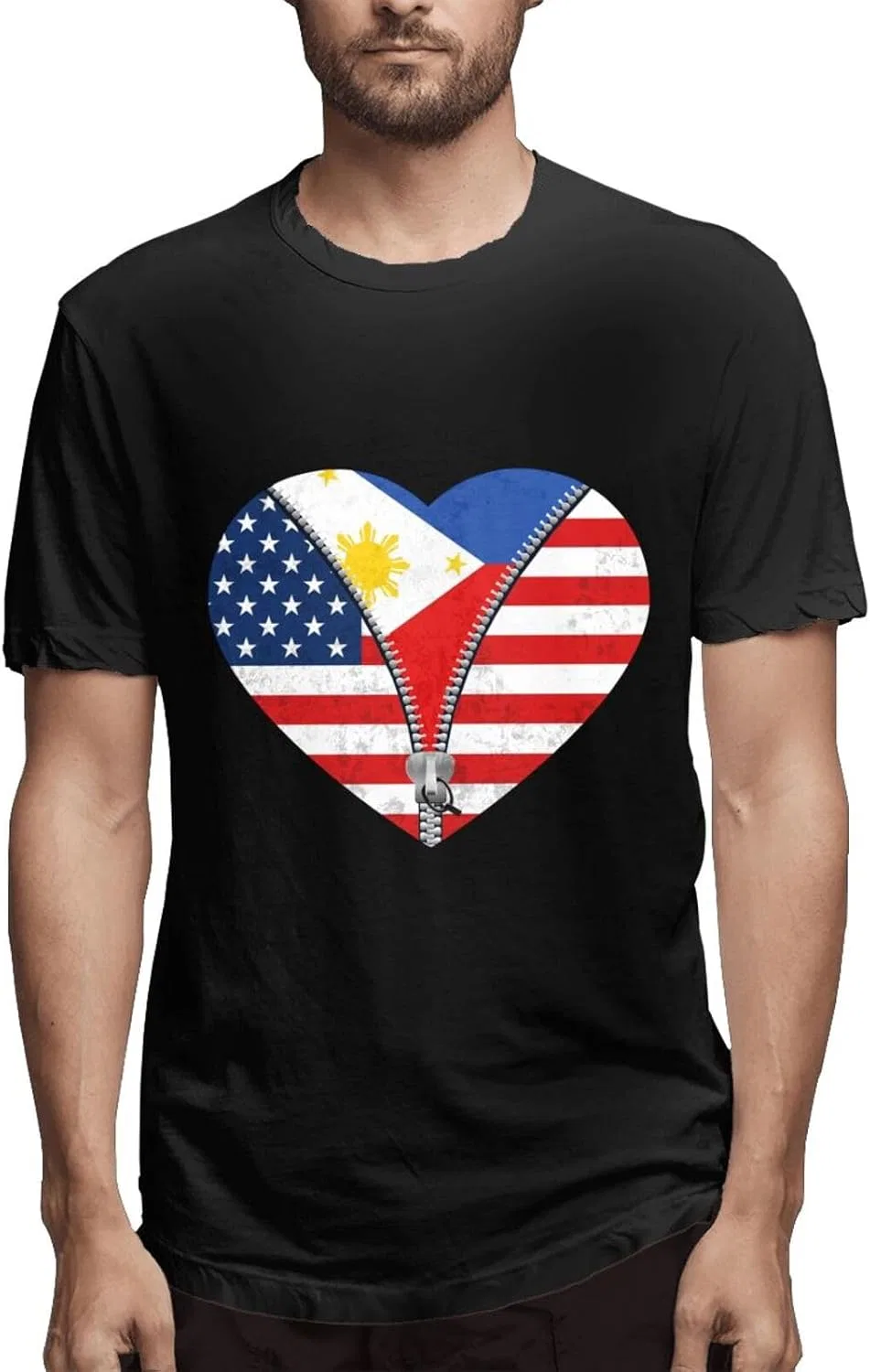 Мужская футболка с принтом America и Philippines Flag, Black