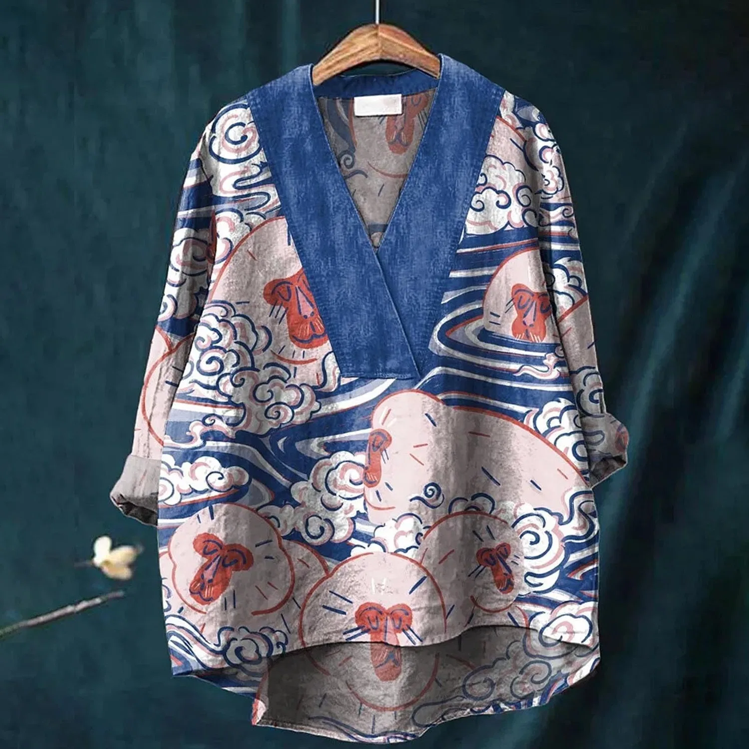 Женская блуза с принтом Small Western Casual Layered, Light Blue G — фото 2