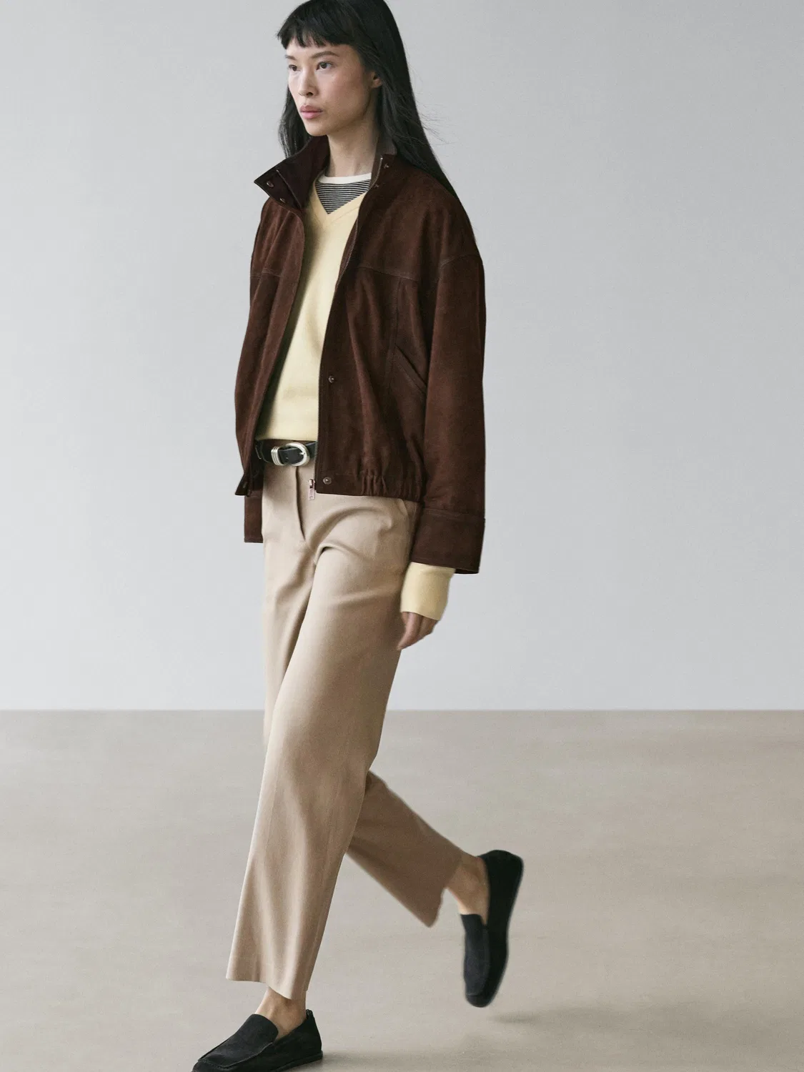 Брюки прямого кроя из смесовой льняной ткани Massimo Dutti, бежевый — фото 2