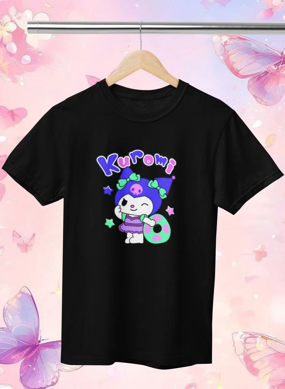Футболка с принтом Kuromi, Zoom, черный