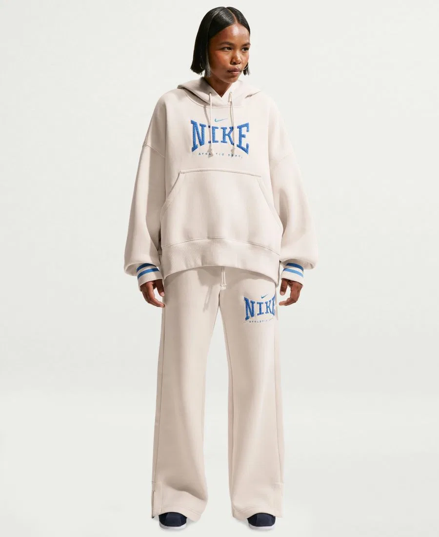 Женские широкие брюки с высокой посадкой Nike Sportswear Phoenix Fleece, Light Orewood Brown/University Blue