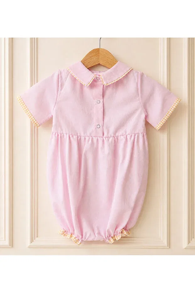 Детское боди-комбинезон для девочек с коротким рукавом Limon belle baby girl pink bubble romper - premium romper with lemon appliqué Molini, Pink — фото 4