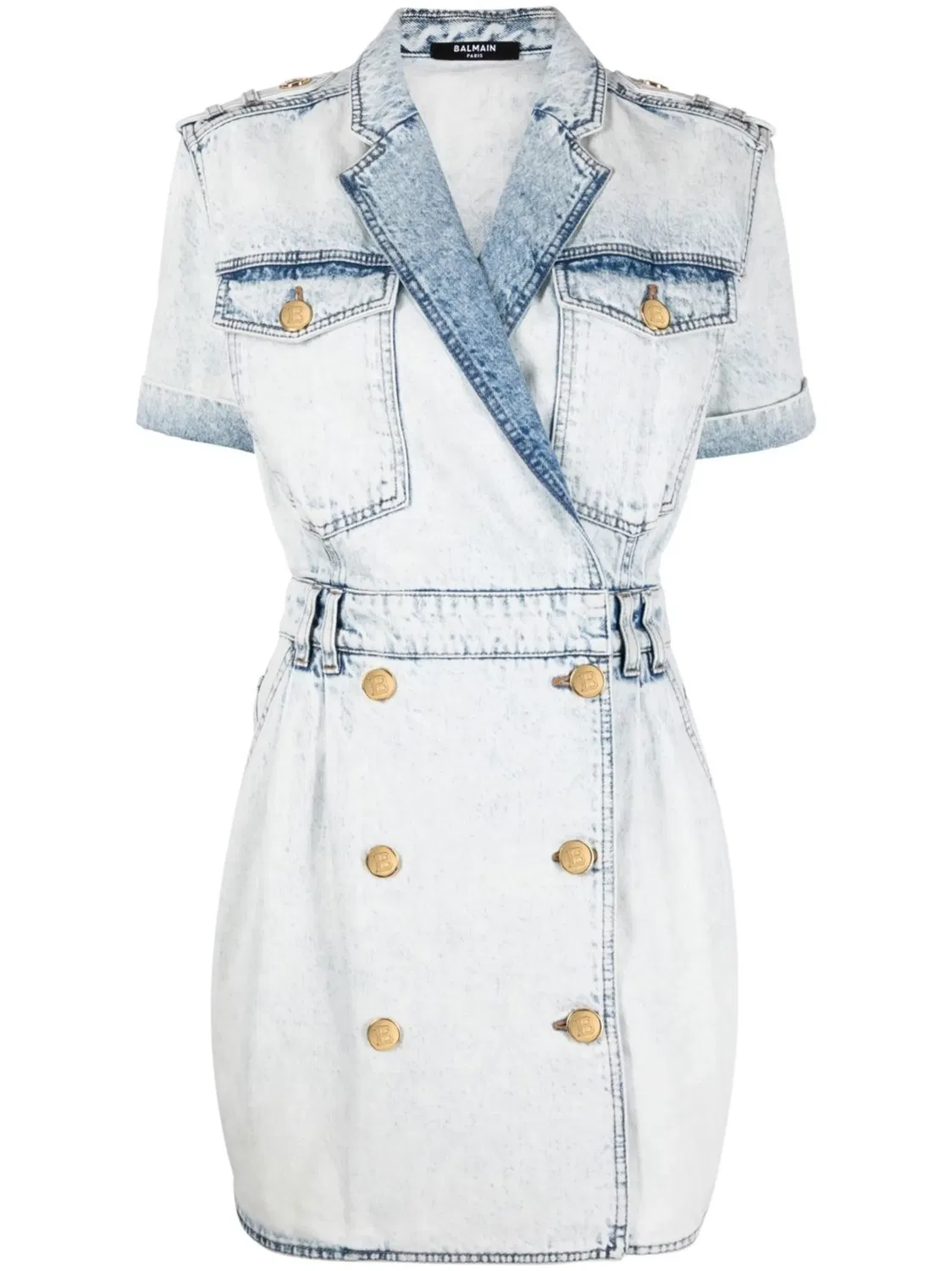 Двубортное джинсовое платье Balmain, синий