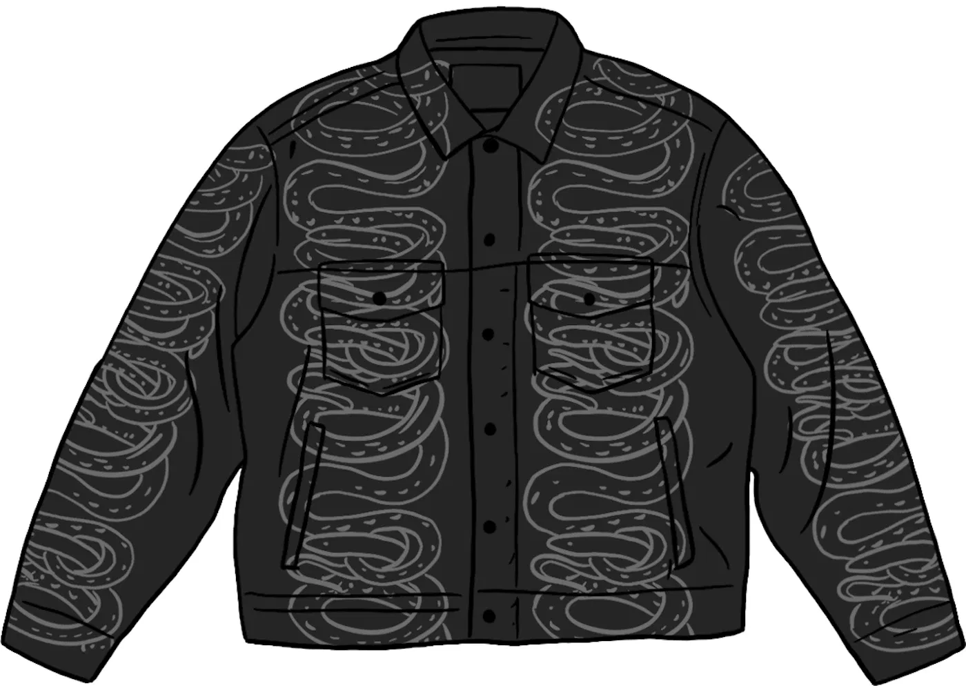Мужская джинсовая куртка с принтом Snake Denim Trucker Jacket Supreme, Black