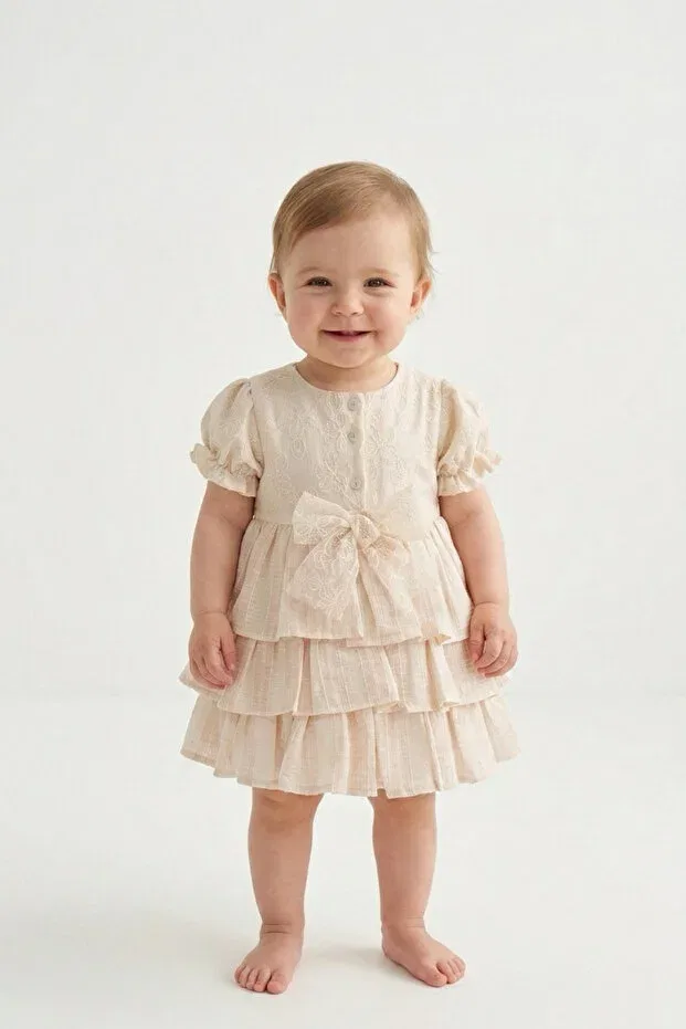 Детское платье для девочек хлопковое Bella Bow Detailed Bebezade, Pink — фото 4