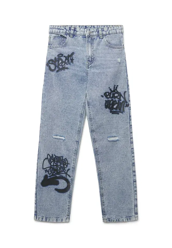 Брюки прямые из денима с принтом Lungo stampe Terranova Denim Chiaro, светло-голубой — фото 3