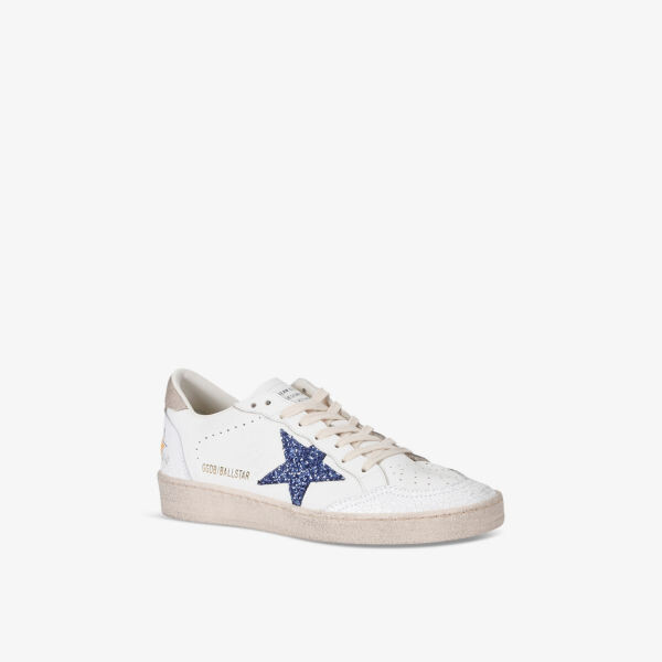 Женские низкие кроссовки Ballstar 11871 из кожи с блестками и звездами Golden Goose, белый — фото 3