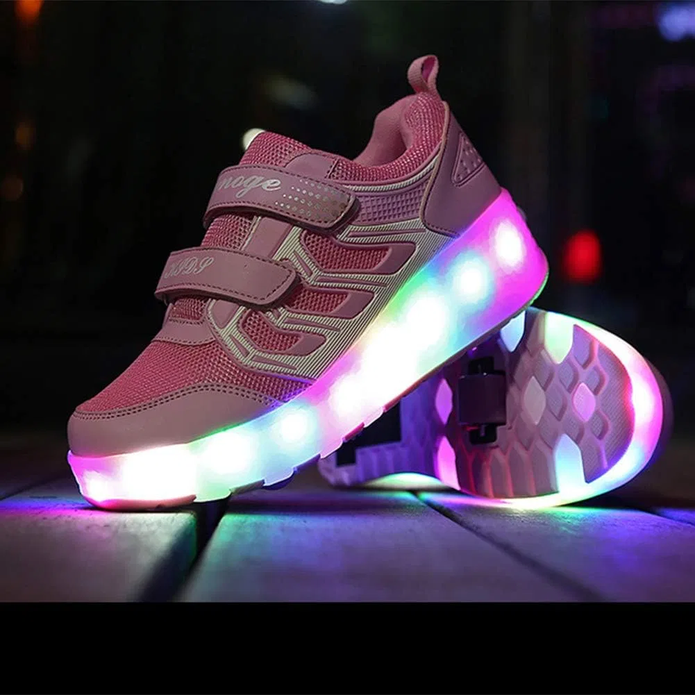 Детские кроссовки-ролики с LED-колесами Unisex Roller Sneakers Exgingle, Pink — фото 3
