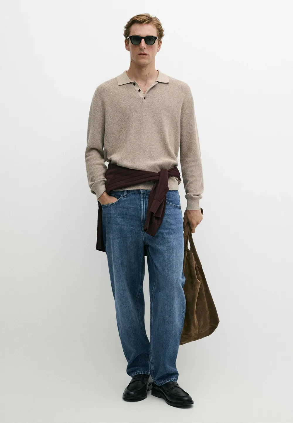 Свитер-Поло из 100% хлопка мулине - рубашка-поло Massimo Dutti, Beige — фото 2