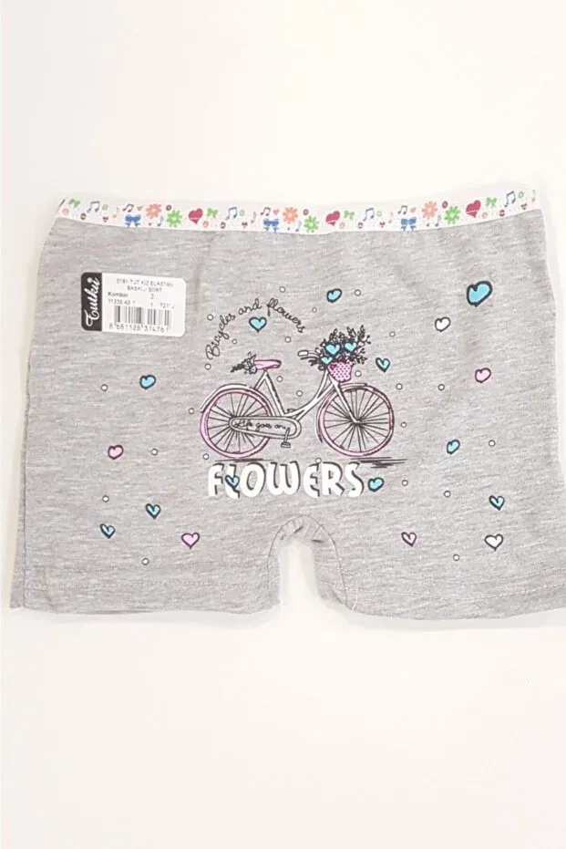 Детские трусы для девочек с принтом Pack of 6 printed elastane girls' panties boxer shorts Tutku, Gri