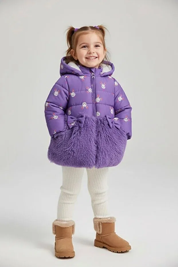 Детское пальто для девочек с капюшоном Welsoft my mini - rabbit ear pattern Minigimin Cicileri, Lila-53395