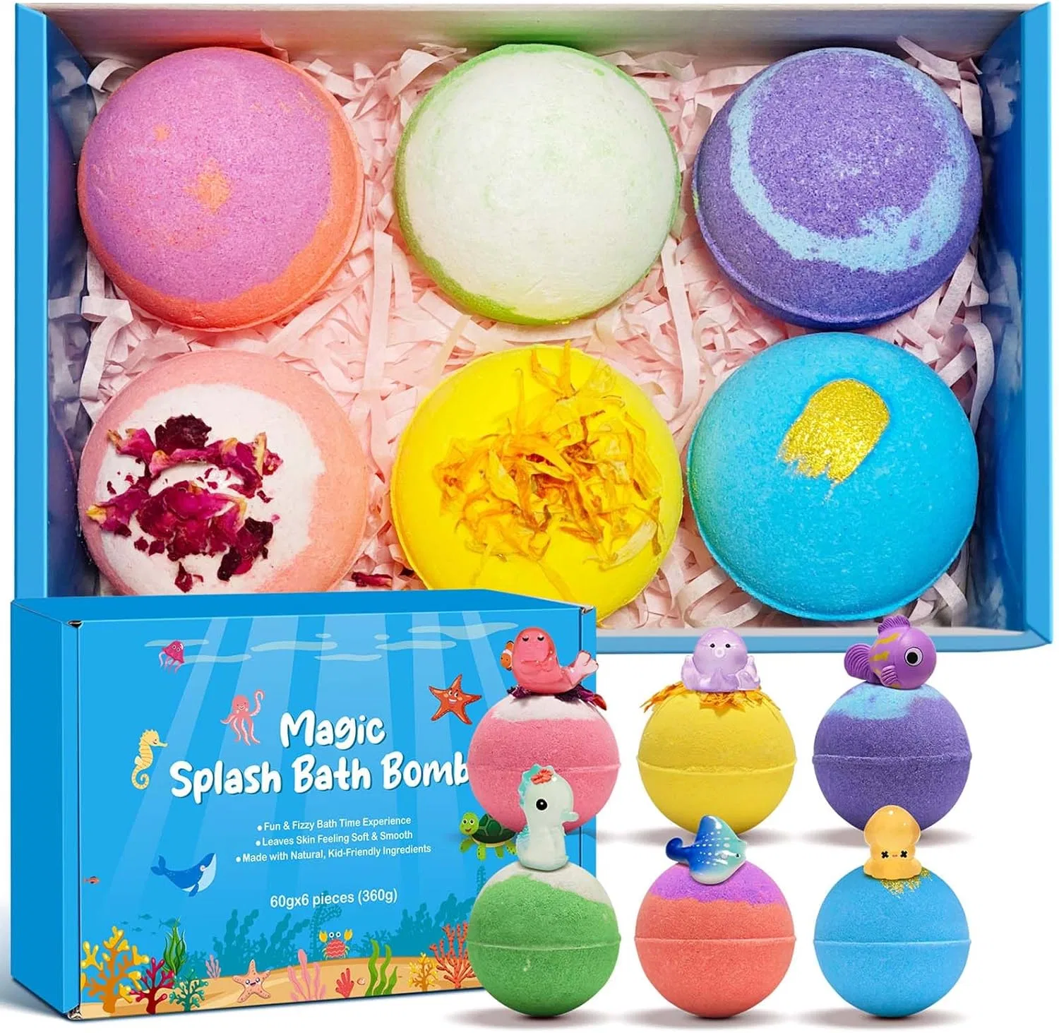 Бомбочки для ванны для детей, FUBAOLIN, 6 шт, Blau