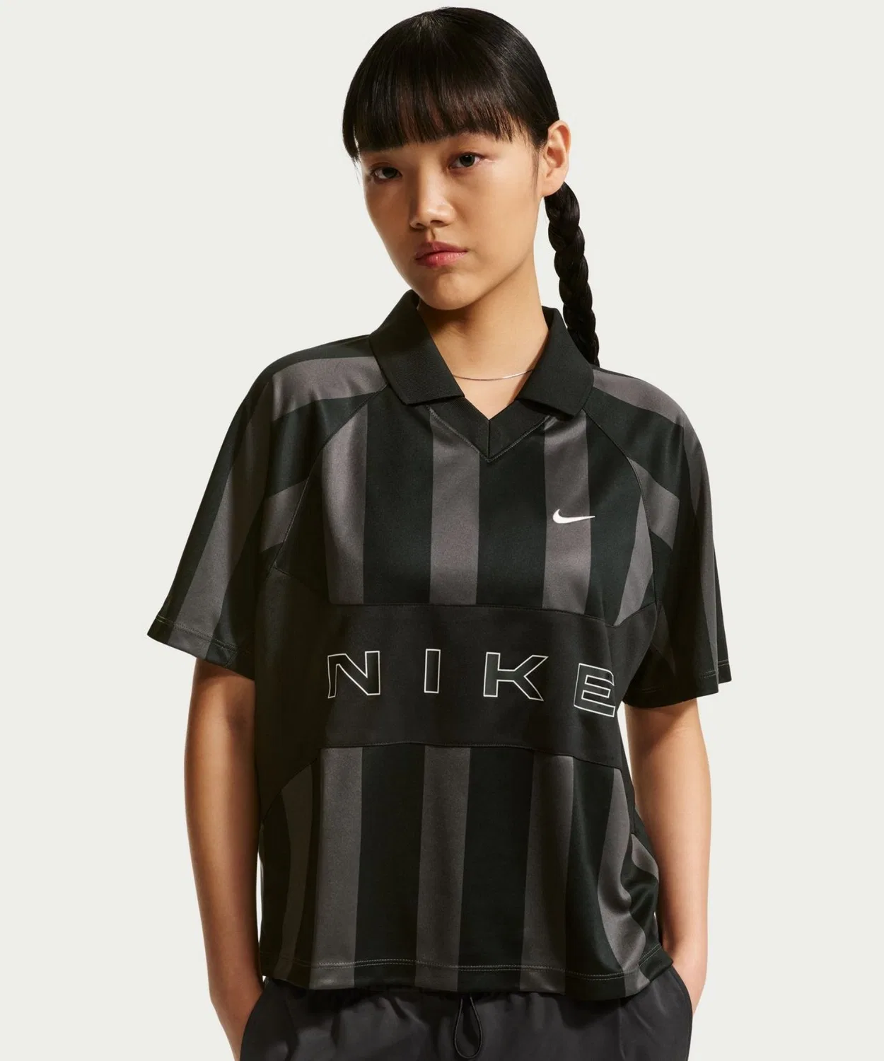 Женская футболка с коротким рукавом, поло, с принтом NIKE, Black/Black