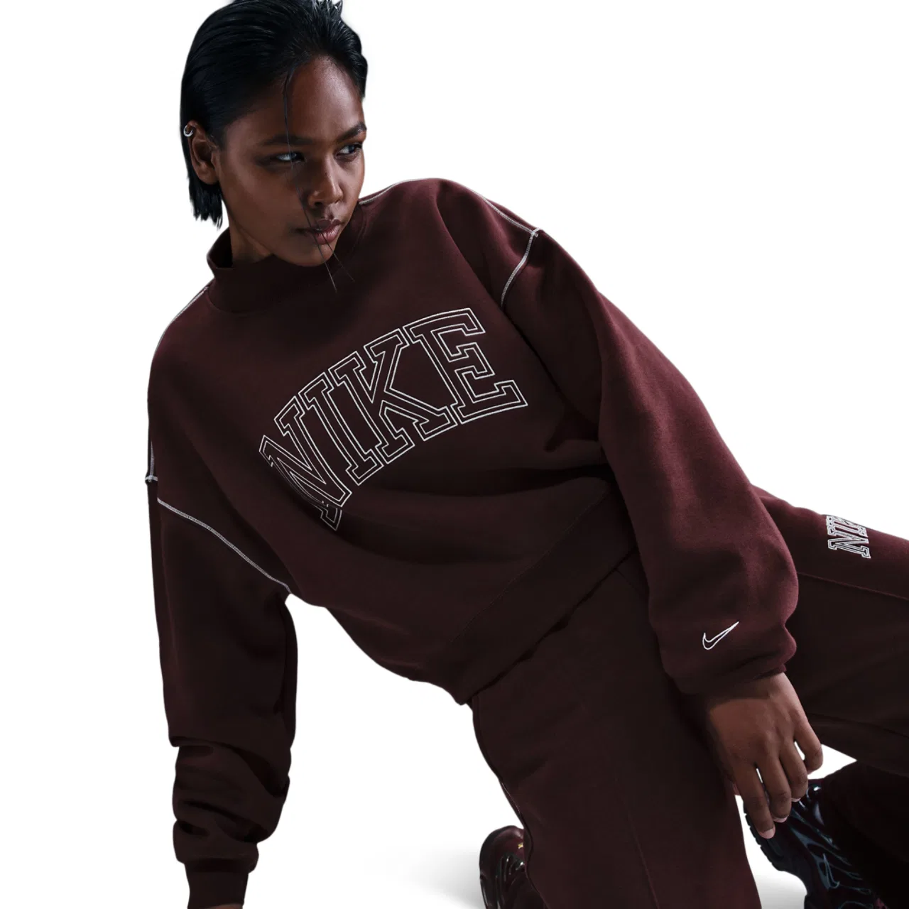 Женская толстовка Phoenix Fleece Mock Neck Nike, цвет Maroon/Maroon — фото 3