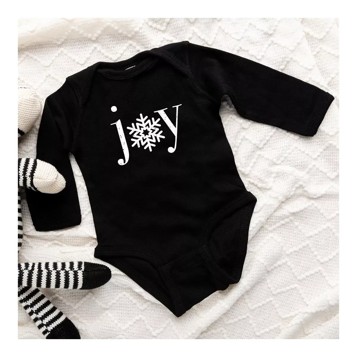 Детский боди с длинным рукавом Joy Snowflake The Juniper Shop, Black — фото 2